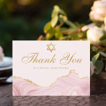 Carte De Remerciements Script or personnalisé Bat mitzvah rose chic<br><div class="desc">Une agate rose et or chic orne le côté de ce carte de remerciements Bat mitzvah moderne. Mazel Tov ! Customisez avec votre nom sous l'Etoile de David. De belles cartes parfaites pour une famille juive chic et élégante célébrant une fille appelée à la Torah.</div>