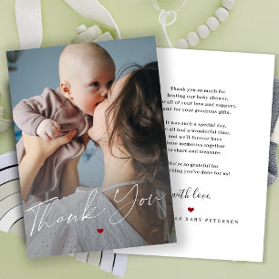 Carte De Remerciements Script photo de baby shower moderne