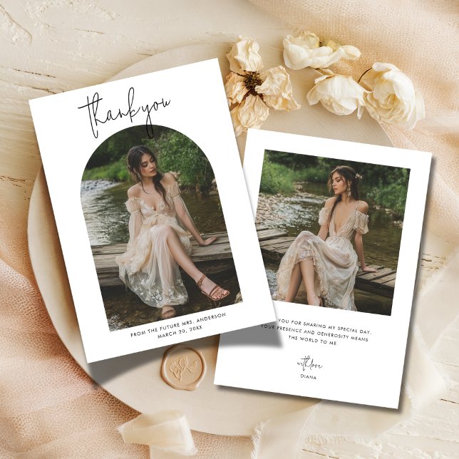 Carte De Remerciements Script photo de l'arc de Fête des mariées mariage (Créateur téléchargé)