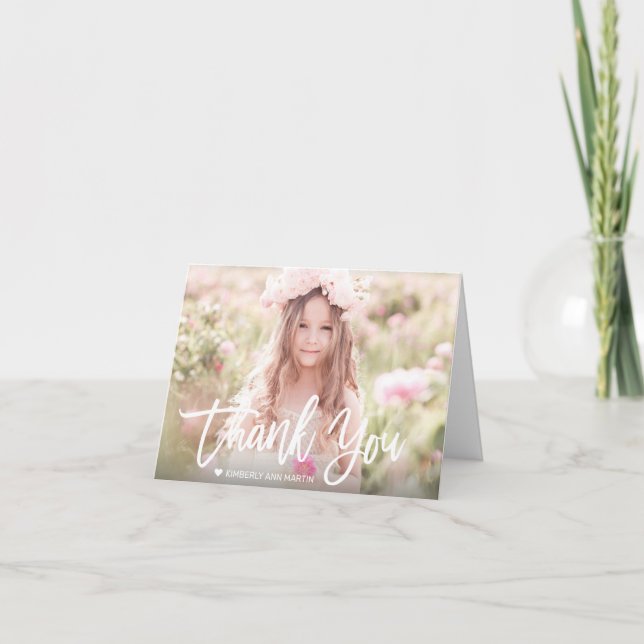 Carte De Remerciements Script photo fille moderne Anniversaire (Devant)