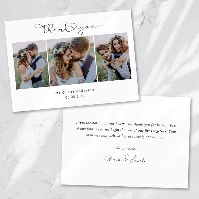 Carte De Remerciements Script photo multiple avec photo Mariage du coeur (Créateur téléchargé)