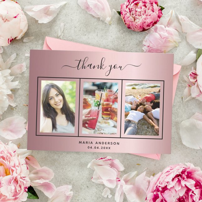 Carte De Remerciements Script photo rose vif d'anniversaire moderne (Créateur téléchargé)