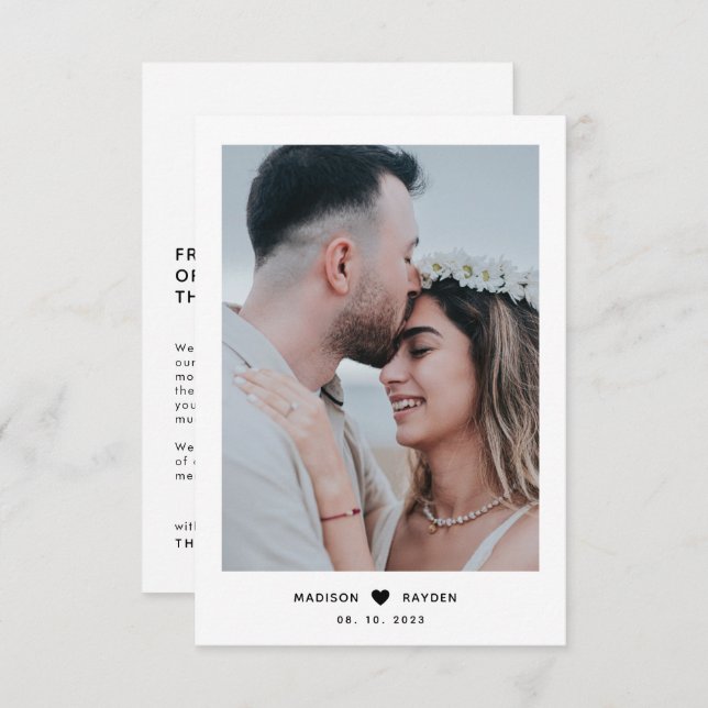 Carte De Remerciements Script photo simple classique avec Mariage cardiaq (Devant / Derrière)