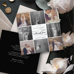 Carte De Remerciements Script romantique 8-Photo Design de mariage élégan