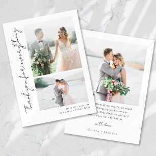 Carte De Remerciements Script romantique Mariage photo multiple