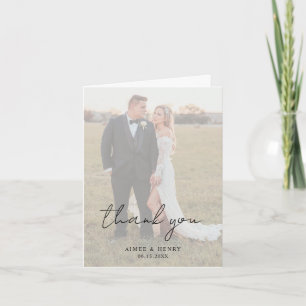 Carte De Remerciements Script rustique Photo Mariage moderne