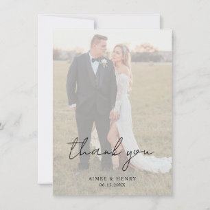 Carte De Remerciements Script rustique Photo Mariage moderne