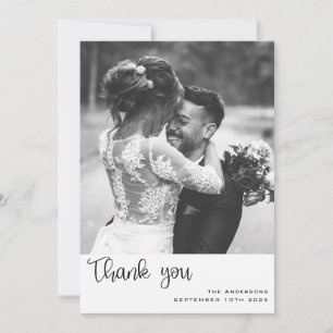 Carte De Remerciements Script Simple Minimaliste avec Photo de Mariage  M
