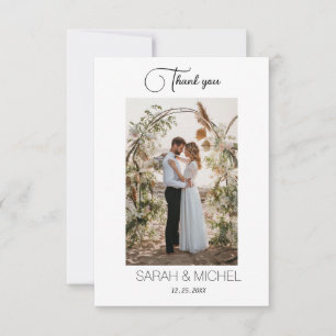 Carte De Remerciements Script simple minimaliste avec photo Mariage du co