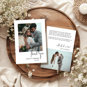 Carte De Remerciements Script simple minimaliste avec photo Mariage du co