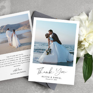 Carte De Remerciements Script simple moderne 2 mariage photo