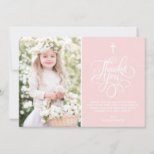 Carte De Remerciements Script Whimsical Blush Pink First Holy Communion