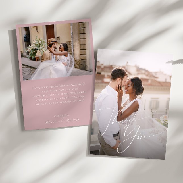 Carte De Remerciements Script Whimsical | Dusty Rose Flat Photo (Créateur téléchargé)