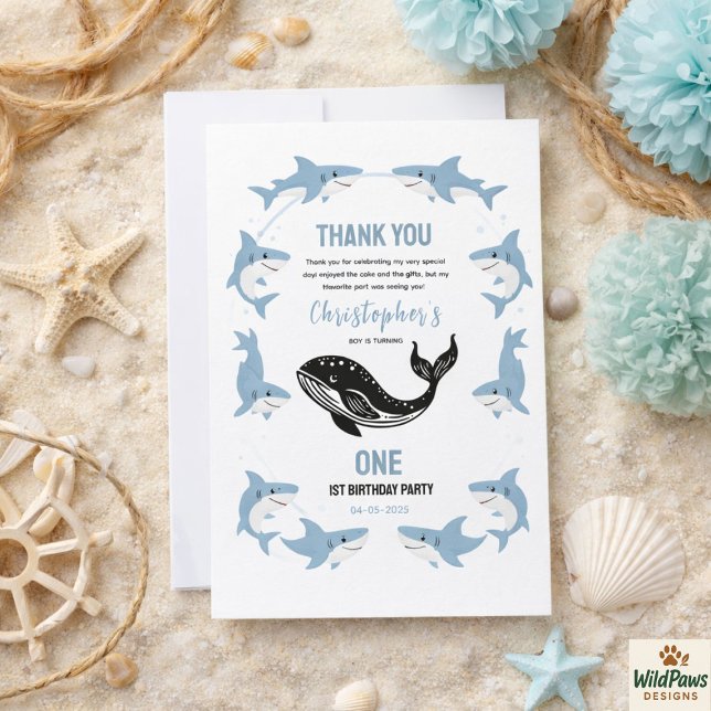Carte De Remerciements Sea Animals Shark 1st Birthday | Under the Sea (Sea Animals Shark 1st Birthday | Under the Sea Thank You Card
)