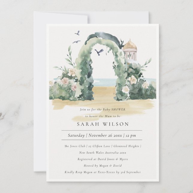 Carte De Remerciements Sea Beach Floral Arch Baby shower botanique Invita (Devant)