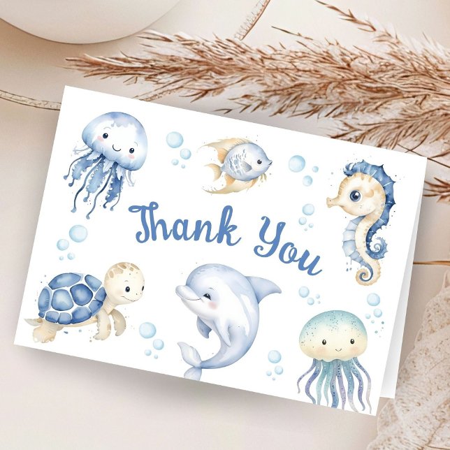 Carte De Remerciements Sea Blue Ocean Boy Baby Shower Folded Thank You (Créateur téléchargé)