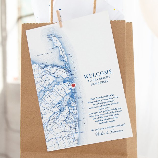 Carte De Remerciements Sea Bright New Jersey Mariage Bienvenue Itinéraire (This Sea Bright New Jersey Welcome letter is perfect for a Jersey Shore destination wedding)