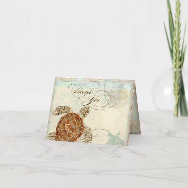 Carte De Remerciements Sea Turtle Modern Coastal Ocean Beach Swirls (Devant)