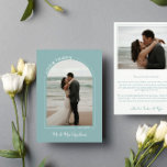 Carte De Remerciements Seafoam Blue Arch Mariage Photo Love & Thanks<br><div class="desc">Beau et élégant carte de remerciements photo à envoyer à vos invités mariages en bleu turquoise poussiéreux. Carte de remerciements mariage double face avec deux photos, une dans un cadre en arc avec LOVE & THANKS écrit dans une courbe. Carte de remerciements de mariage bleu marine avec vos noms dans...</div>