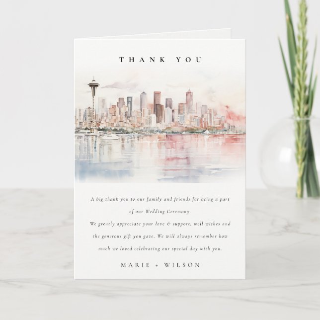 Carte De Remerciements Seattle, Washington Watercolor Landscape Wedding (Devant)