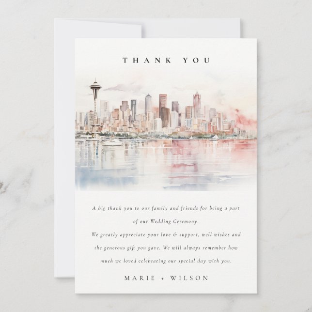 Carte De Remerciements Seattle, Washington Watercolor Landscape Wedding (Devant)