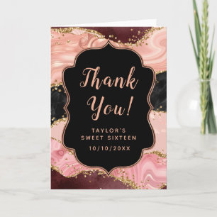 Carte De Remerciements Séquins noirs et roses Agate Sweet sixteen