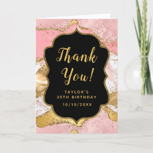 Carte De Remerciements Séquins or et rose Agate Anniversaire