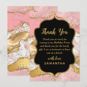 Carte De Remerciements Séquins or et rose Agate Anniversaire