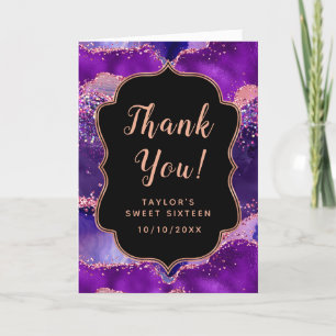 Carte De Remerciements Séquins violets foncés et roses Agate Sweet sixtee