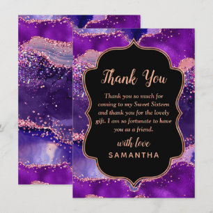 Carte De Remerciements Séquins violets foncés et roses Agate Sweet sixtee