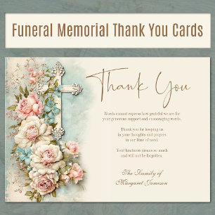 Carte De Remerciements Service funéraire Floral Cross Religieux