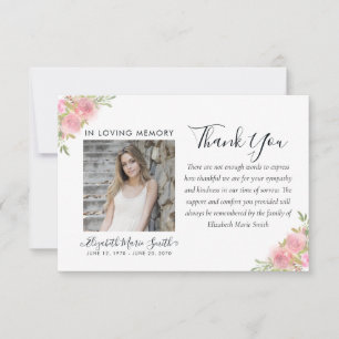 Carte De Remerciements Service funéraire rose Floral Aquarelle