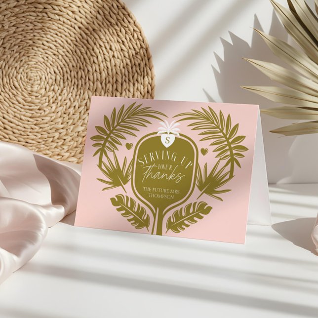 Carte De Remerciements Servir l'amour et la gratitude Fête de mariage de  (Serving Up Love & Thanks Pickleball bridal shower Thank You Card)