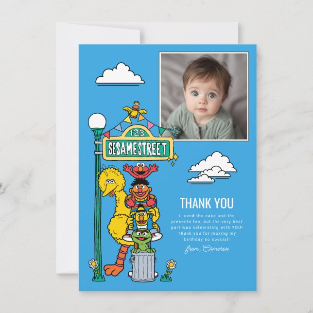 Carte De Remerciements Sesame Street Characters & Street Sign Thank You C (Devant)