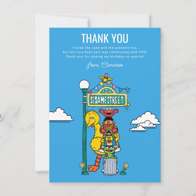 Carte De Remerciements Sesame Street Characters & Street Sign Thank You C (Devant)