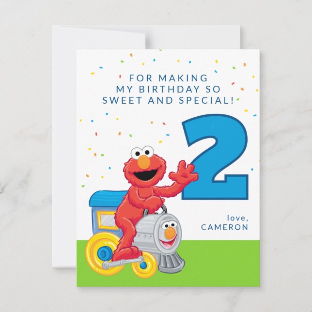 Carte De Remerciements Sesame Street Elmo Chugga Chugga Two Two Birthday (Devant)