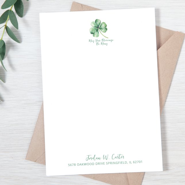 Carte De Remerciements Shamrock Aquarelle St. Pat Irlandais Bénédiction V (Créateur téléchargé)