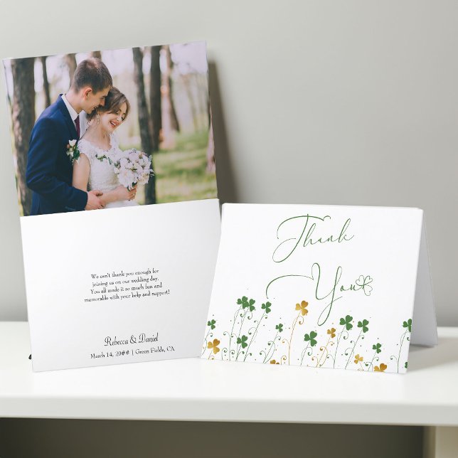 Carte De Remerciements Shamrock Fleur sauvage White Mariage Photo (Wedding Photo Thank You card from my Shamrock Wildflower Wedding Collection)