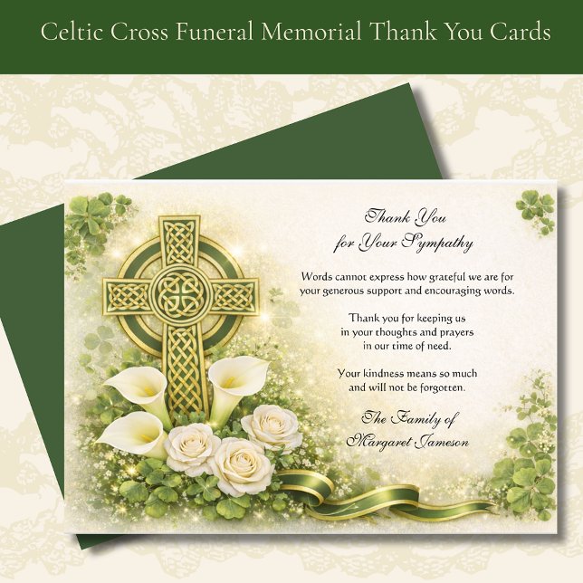 Carte De Remerciements Shamrocks Catholic Irish Celtic Cross Condolence  (Créateur téléchargé)