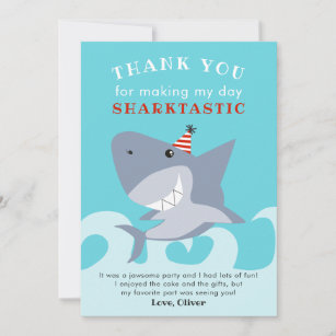 Carte De Remerciements Sharktastic Shark Poisson fête d'anniversaire