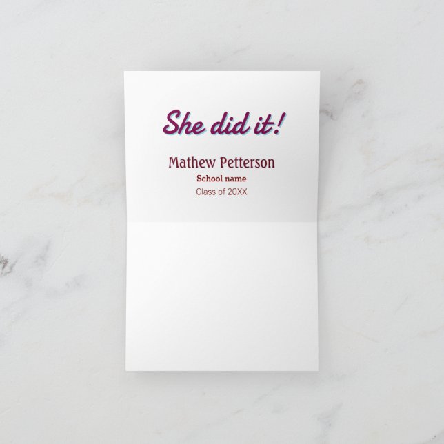 Carte De Remerciements She did it simple black classy modern graduation (Intérieur)