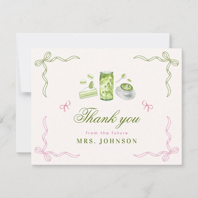Carte De Remerciements She Found Her Perfect Matcha Bow Bridal Shower  (Devant)