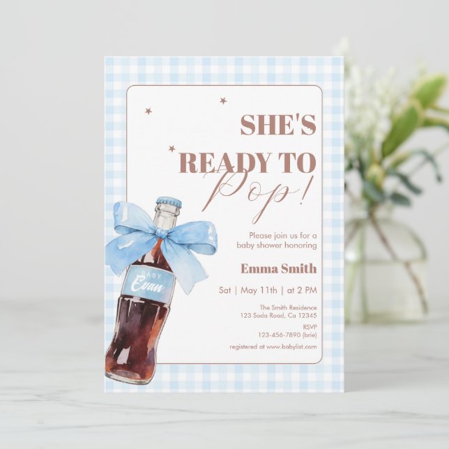 Carte De Remerciements She Is Ready to Pop Blue Soda Pop Baby Shower (Debout devant)