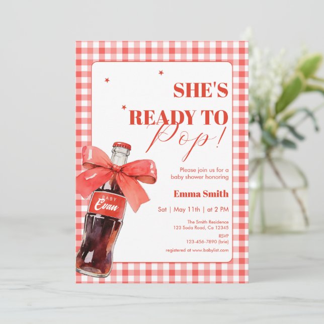 Carte De Remerciements She Is Ready to Pop Red Soda Pop Baby Shower (Debout devant)