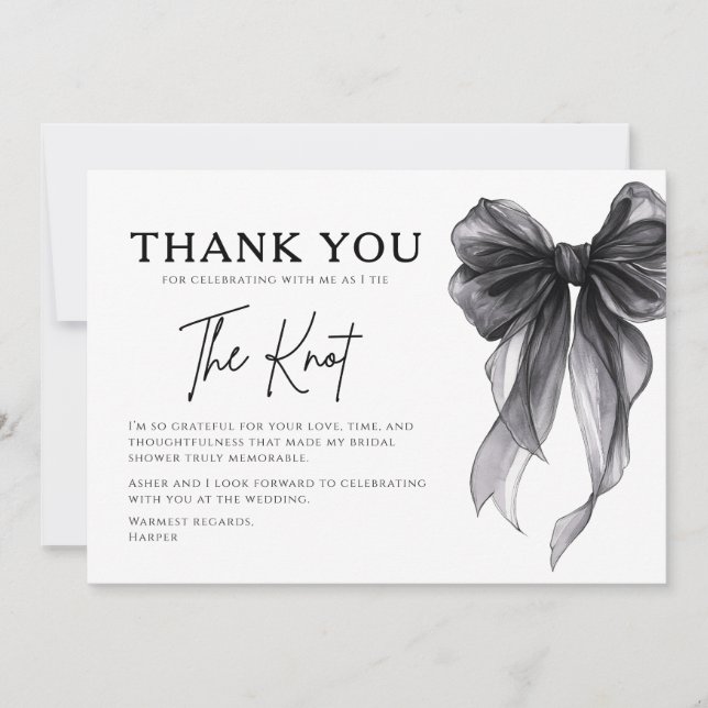 Carte De Remerciements She’s Tying The Knot Black Bow Bridal Shower (Devant)