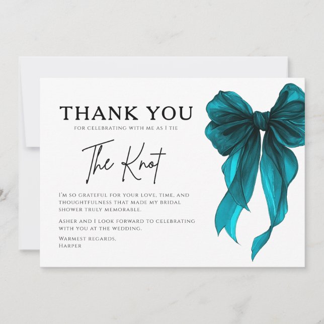 Carte De Remerciements She’s Tying The Knot Turquoise Bow Bridal Shower (Devant)