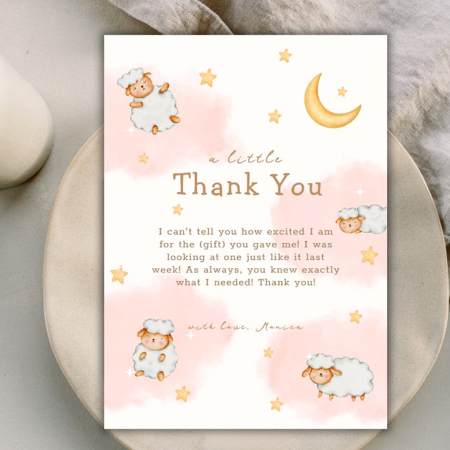 Carte De Remerciements Sheep Twinkle Twinkle Moon Stars Girl Baby shower (Sheep Twinkle Twinkle Moon Stars Girl Baby Shower Thank You Card)