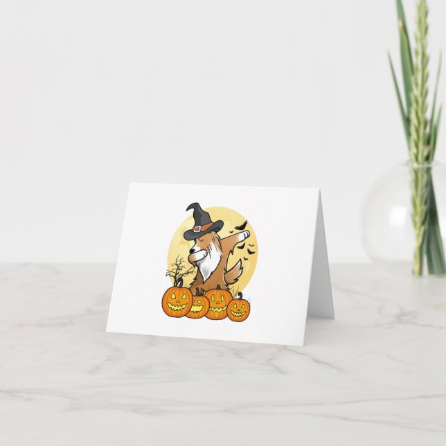 Carte De Remerciements Shetland Sheepdog Dabbing Halloween (Devant)