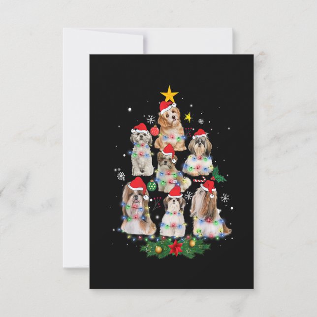 Carte De Remerciements Shih Tzu Arbre de Noël Santa Hat Lights Cadeaux de (Devant)