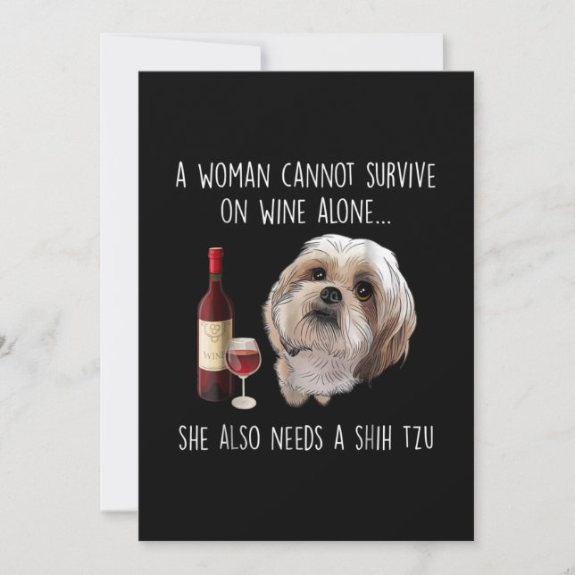 Carte De Remerciements Shih Tzu | Une femme ne peut survivre avec du vin  (Devant)
